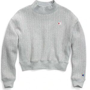 Champion Cropped Sweatshirt Gray Pinstripe Mock Neck M